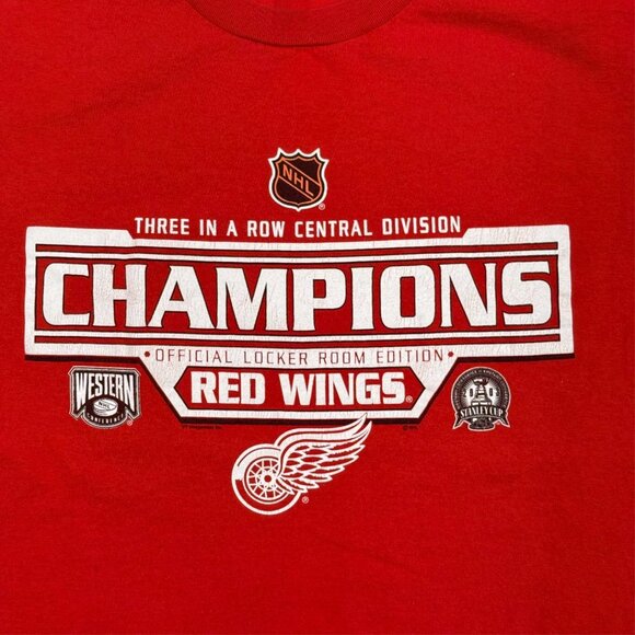 Vintage NHL 2003 Detroit Red Wing Champions TShirt Red Cotton Large - Picture 3 of 6
